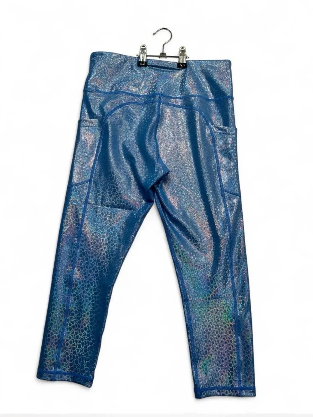 Active USA Shimmer Blue Holographic Kids Leggings
